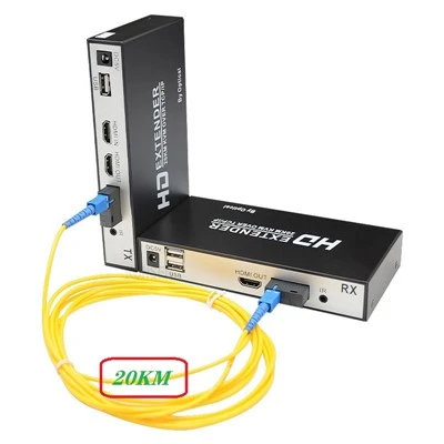20KM HDMI फाइबर ऑप्टिक KVM एक्सटेंडर - सिंगल-HDMI लूप के साथ मोड SC फाइबर ट्रांसमीटर रिसीवर